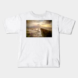 Artistic Stormy weather at Tynemouth Pier Kids T-Shirt